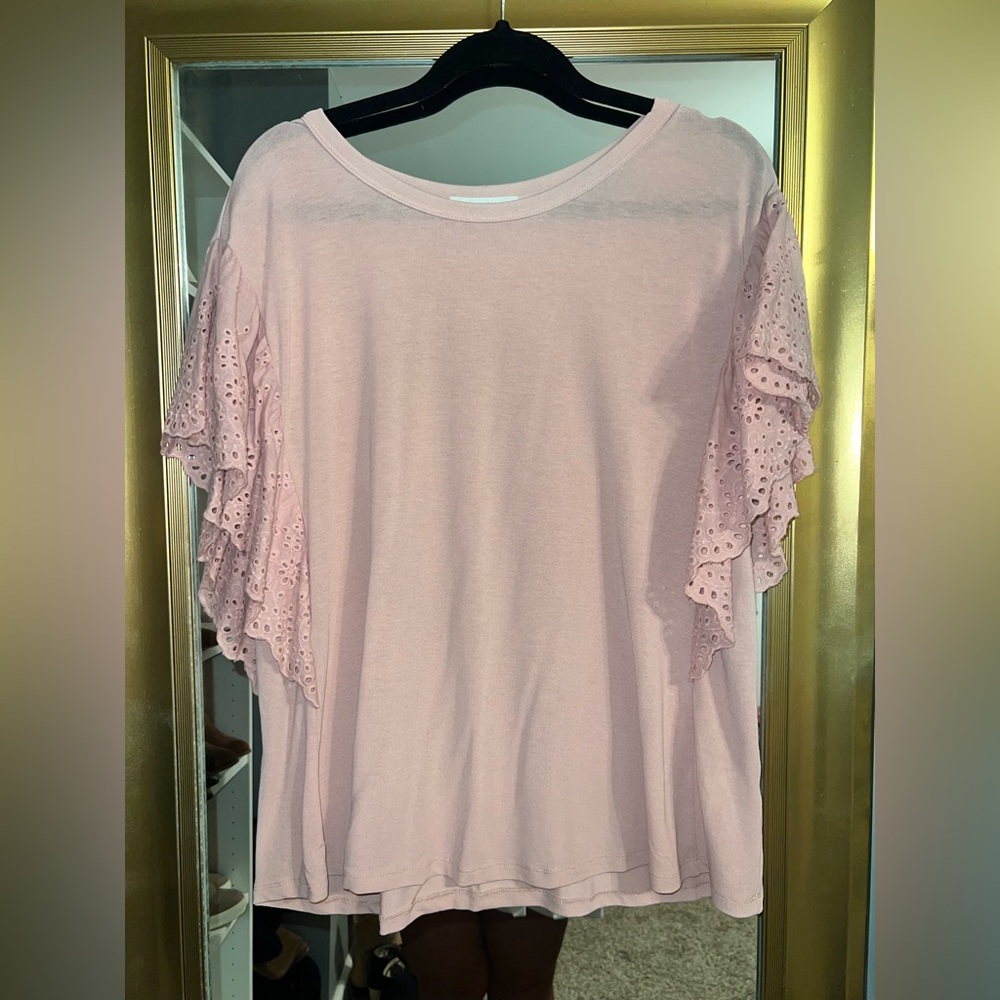 Mustard Seed Pink Flutter Sleeve Blouse